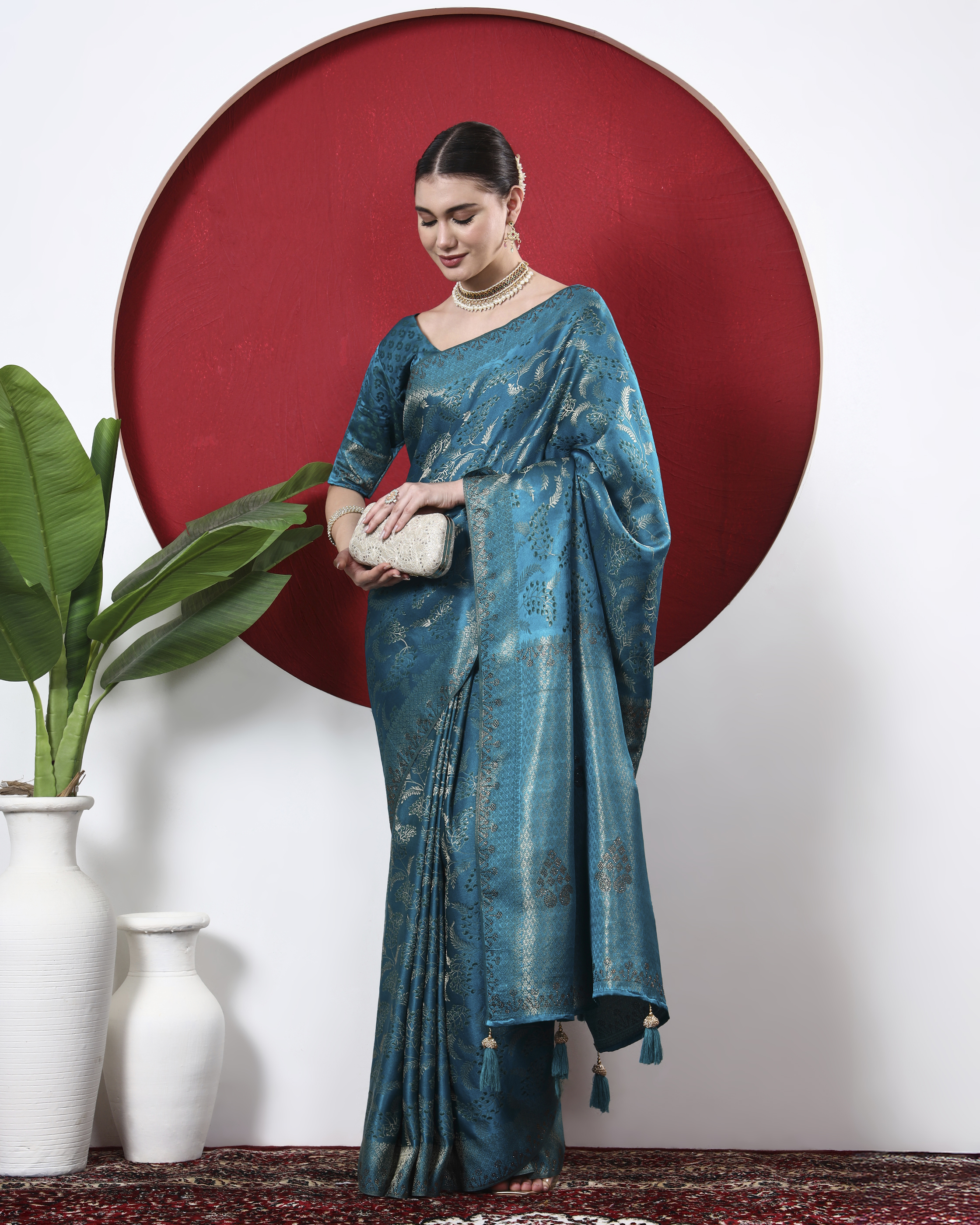 SP-2050 Teal Blue Elegant Saree